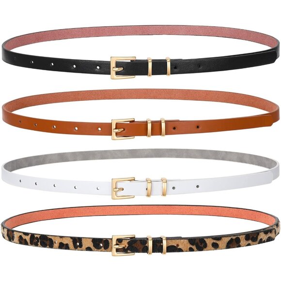 Accessories - 4 Pack Women Thin Belts for Jeans Dresses Coats Skinny Women Belt with Gold Allo